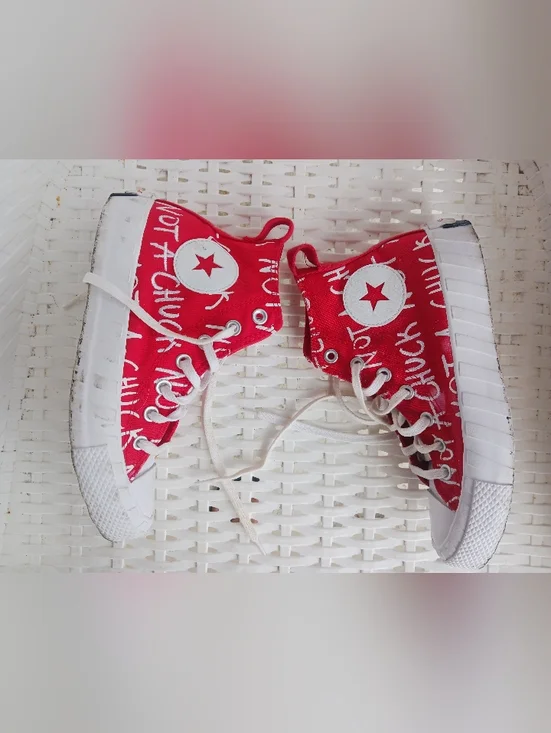 Converse "Not A Chuck" Big Kid letters Printed Red High Top Sneakers - Picture 4 of 13